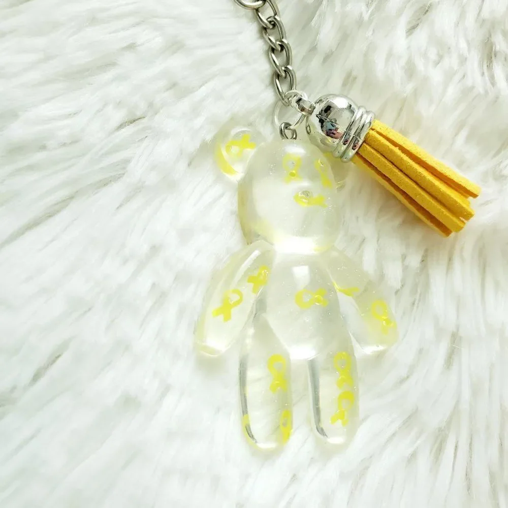 Yellow Awareness Ribbon Bear Tassel Keychain